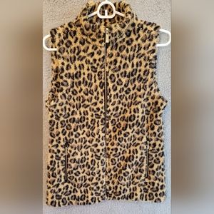 Calvin Klein Full Zip Leopard Print Fleece Soft Vest Women's XS Sleeveless
